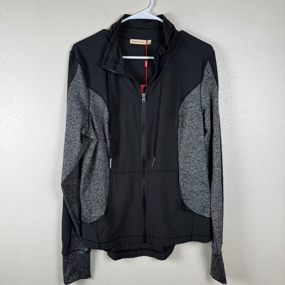 Wearables by XCVI Cooper Canyon Jacket Womens Large Black Grey Zip Up NEW